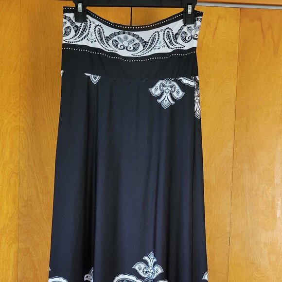 Venus Maxi Skirt B/W Paisley Small Fold over Waist BOHO Chic Y2K Fairy Festival - Picture 7 of 13